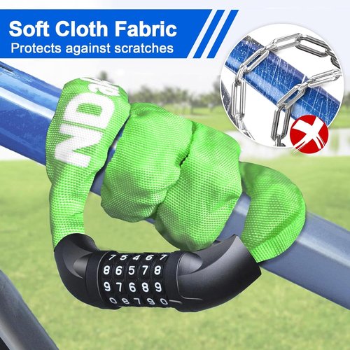 NDakter Heavy Duty Bike Lock - 5 Digit Combination Anti-Theft Chain Lock | 2.62-6Ft Length, High Security