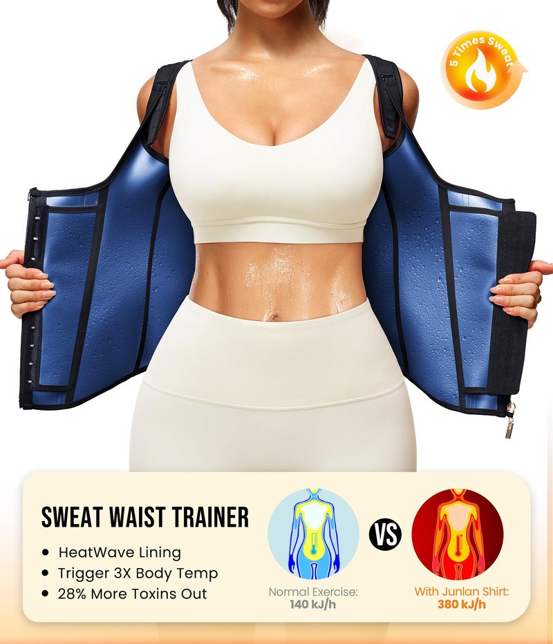 Junlan Waist Trainer for Women - Sauna Suit Sweat Vest for Working Out(Black,Large)