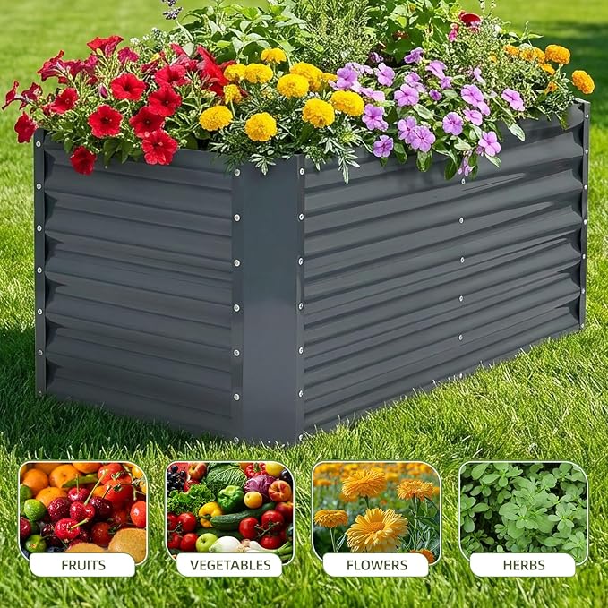 4x2x1.86ft (2 Pack) Raised Garden Bed - Galvanized Deep Root Planter Boxes Outdoor with Wing Nuts and Safety Edges for Gardening Vegetables, Flowers, Herbs, Succulents - Gray