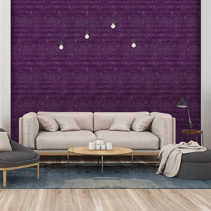 30PCS 3D Wall Panels Peel and Stick Faux Brick Wallpaper Purple Self Adhesive