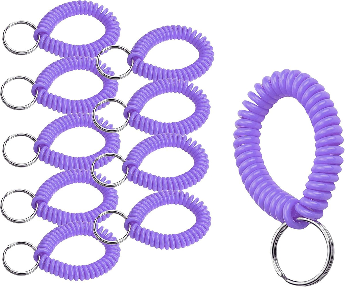 ucky Line 2” Spiral Wrist Coil with Steel Key Ring, Flexible Wrist Band Key Chain Bracelet, Stretches to 12”, Purple, 10 Pack (41065)
