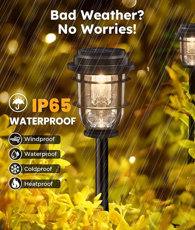 Vuees 4-Pack Solar Pathway Lights, Bright Auto Garden Lights Decor - Durable Landscape Lighting for Lawn, Patio, Walkway, Driveway, Housewarming Gift Ideas