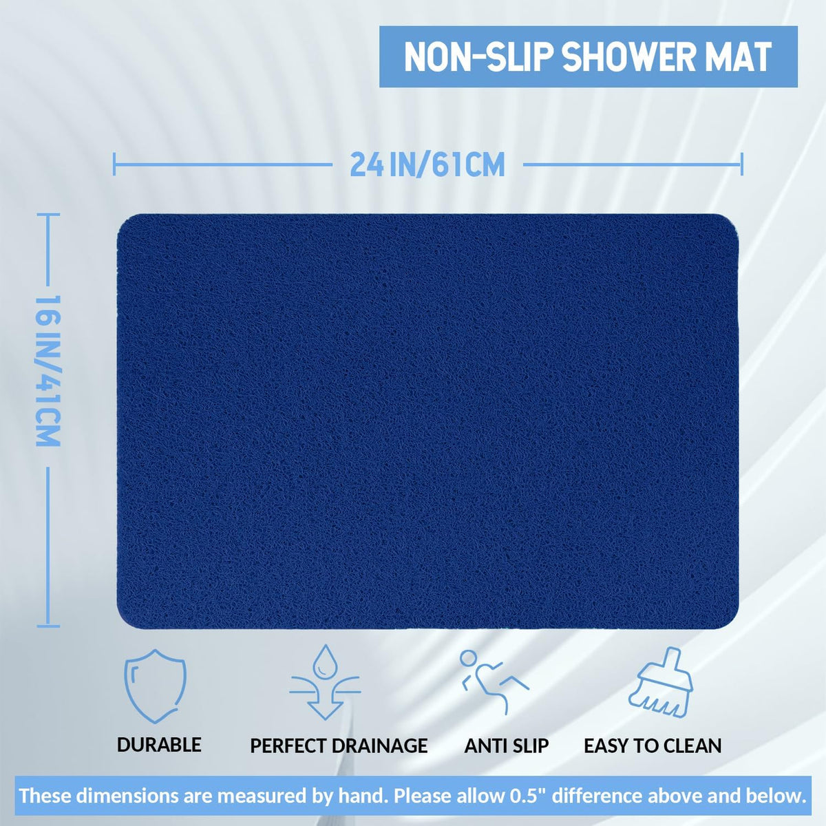 Non-Slip Bathtub Mat, 2 Pack Anti Slip Shower Mat, Fast Drying Bathtub Mats, Foot Scrubber Mat, Anti Slip Mat for Tub, Floor, Bathroom, Kitchen, Home, Hotel (Navy Blue 24"×16"+24"×16")