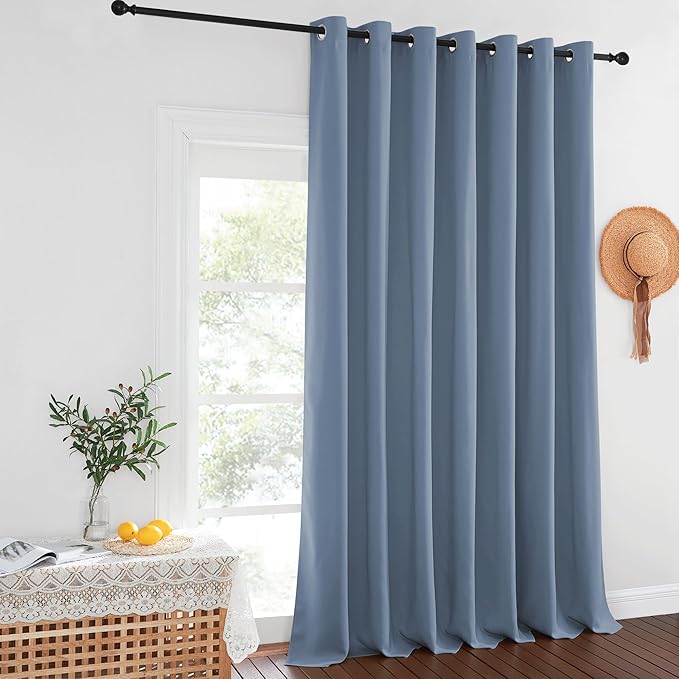 NICETOWN Stone Blue Blackout Curtain 120 inch Length, Grommet Window Treatment