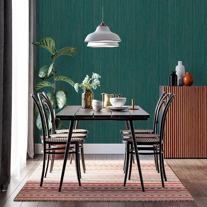 Teal Grasscloth Peel and Stick Wallpaper Texture Contact Paper 15.7" X 120"