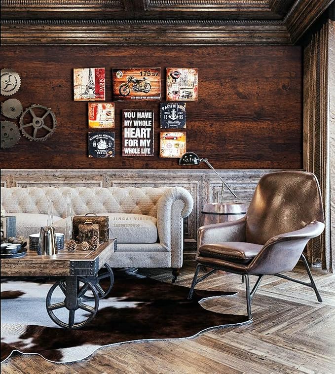 Dimoon 118"x17.7"Peel and Stick Wood Wallpaper Red Brown Wood Paper Red Dark