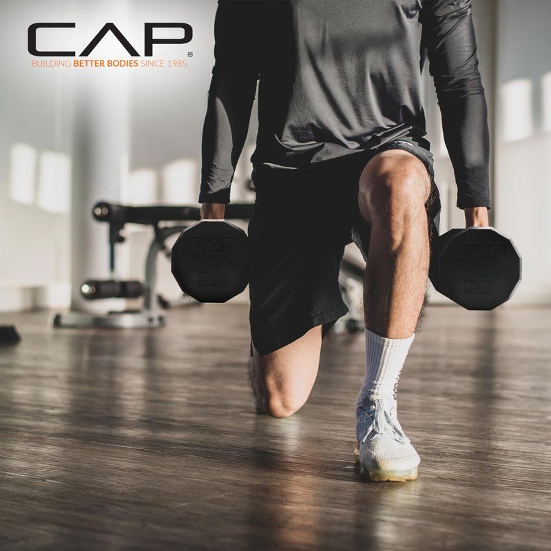 CAP 15 LB 12-Sided Rubber Coated Dumbbell Weight, Rubber Free Weights for Home Gym Strength Training, Black Oxide Handle, Pair