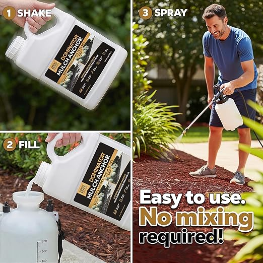DOMINATOR Mulch Anchor 64oz - Mulch Glue for Landscaping | Mulch Glue Spray for Rubber Mulch, Wood Chips, Pine Straw, Cedar & Cypress | Ready to Spray Heavy Duty Landscape Glue