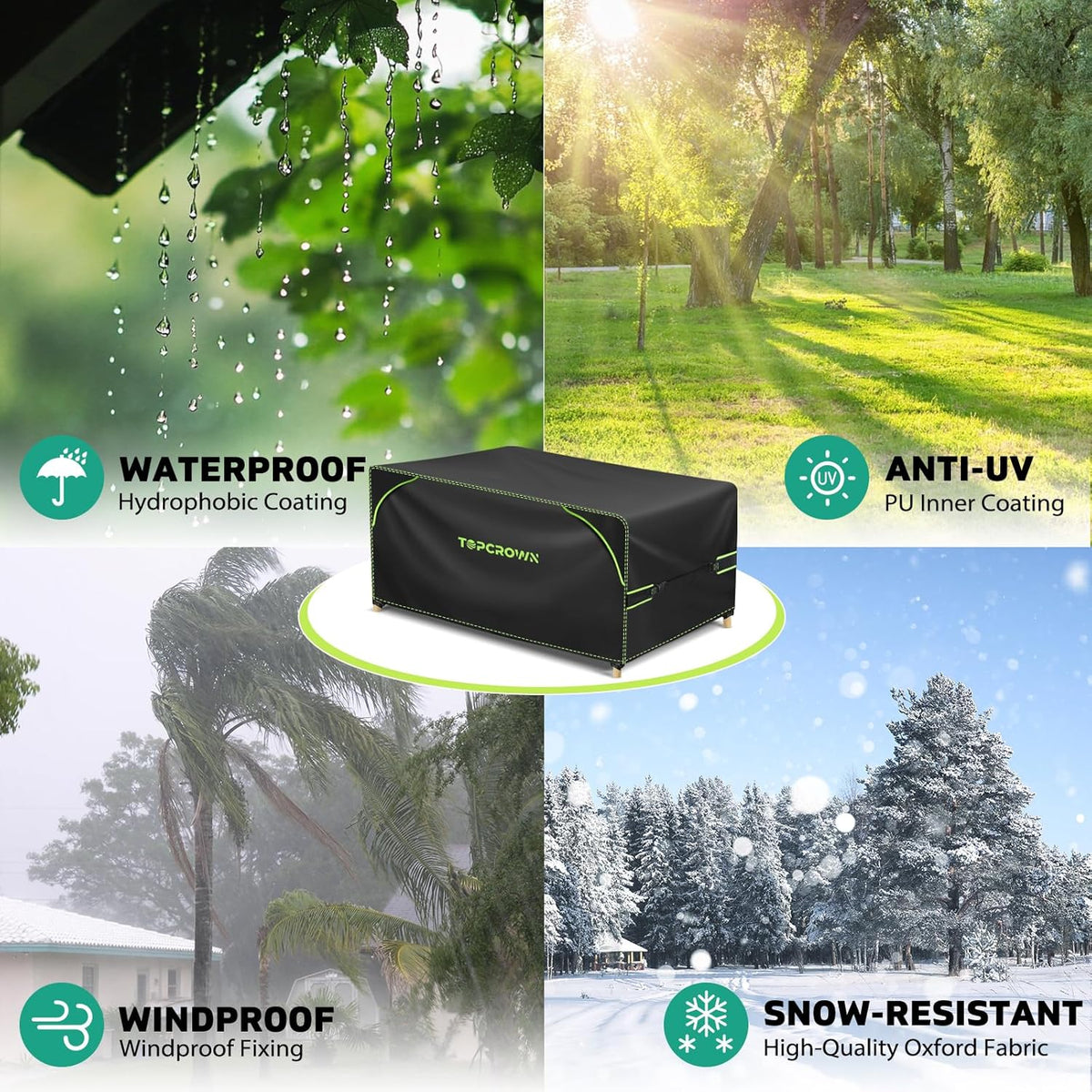 Topcrown Patio Furniture Covers - Waterproof Anti-UV Oxford Fabric with Double Airflow Vents | 74"L x 47"W x 28"H, Black & Green