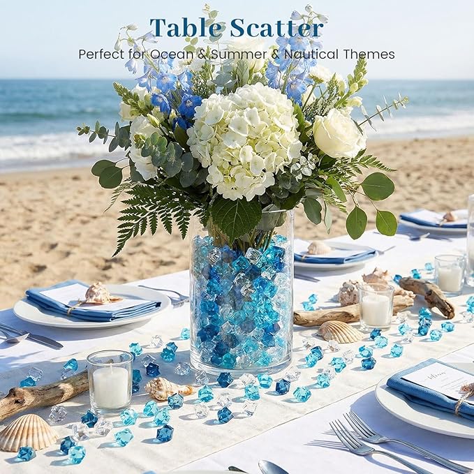 DomeStar 500PCS Assorted Blue Fake Ice Rocks Vase Fillers, Aquarium Gravels Small Stones for Fish Tanks Decorations Home Table Scatter