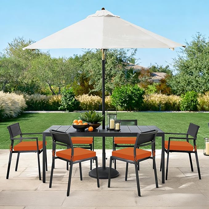 Basic Beyond Outdoor Chair Cushions Set of 6, Square Corner Outdoor Cushions for Patio Furniture, Water Resistant Patio Chair Cushions with 2 Ties, 18.5x16x3, Orange