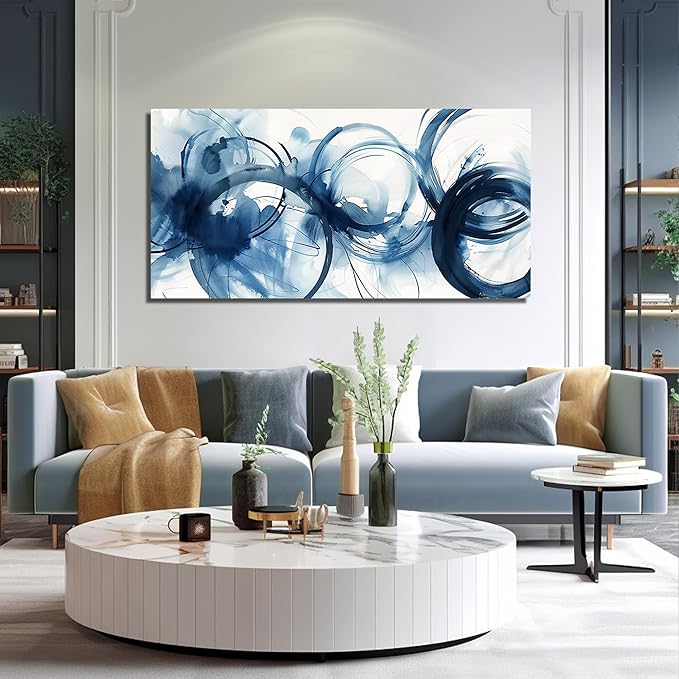 Blue Abstract Prints Wall Art for Office Minimalist Wall Decor for Bedroom Large Painting Wall Art for Living Room Size 29 x 58 Inch