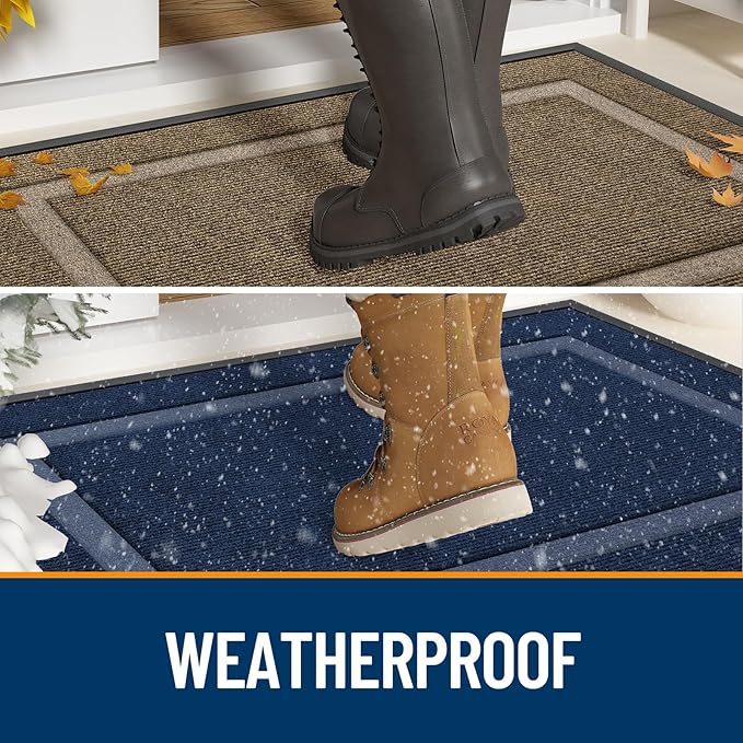 OLANLY Front Door Mat Indoor Outdoor Entrance, Waterproof All-Season, All-Weather Doormat, Sturdy Natural Rubber, Fade Resistant, Low Profile, Easy Clean Patio Porch Entryway Mat, 47x23, Blue