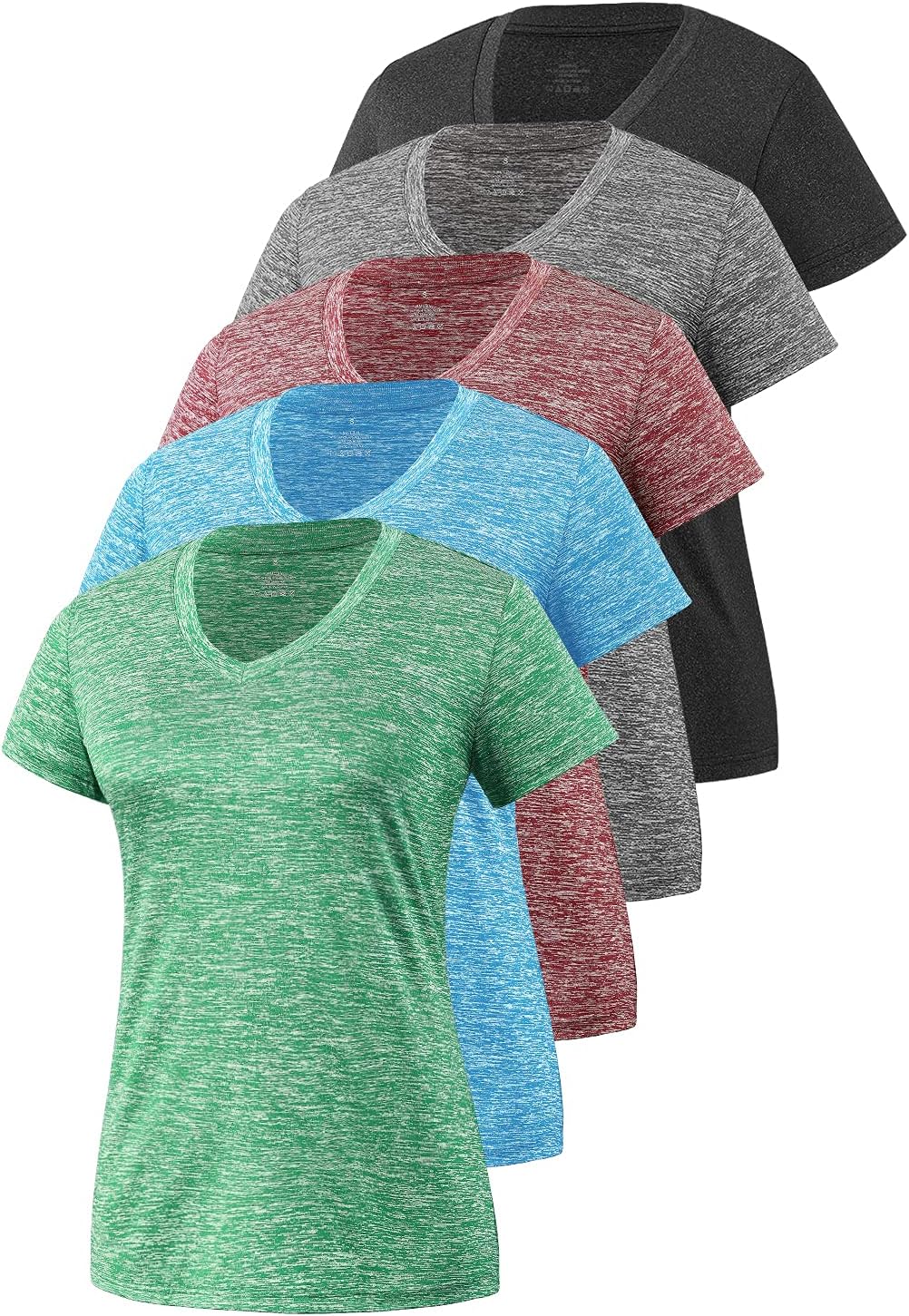 Skiennix Women's Moisture-Wicking Athletic V-Neck T-Shirts - 5-Pack, Short Sleeve, Comfortable Fit