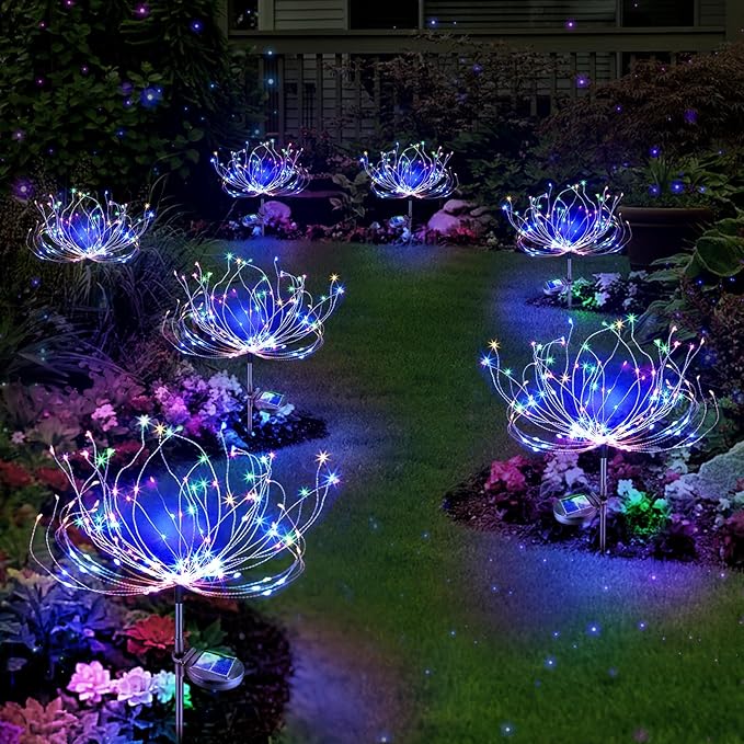 Anordsem Solar Garden Lights Outdoor: Fireworks Light Waterproof for Yard Decorations - LEDs Sparkler Stick Powered for Pathway Lawn 2 Pack - Twinkle Fairy Lamp Multi-Colored Patio Walkway Party DIY