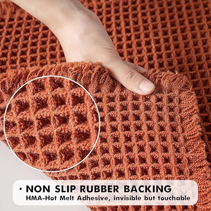 MIULEE Orange Set of 2 Waffle Bathroom Runner Rugs, Boho Bath Rug Non Slip Washable, Super Absorbent Runner Bath Mats, Rubber Backed Shower Mat for Hallway Bedroom Laundry Room, 2'x5'(24x60 Inch)