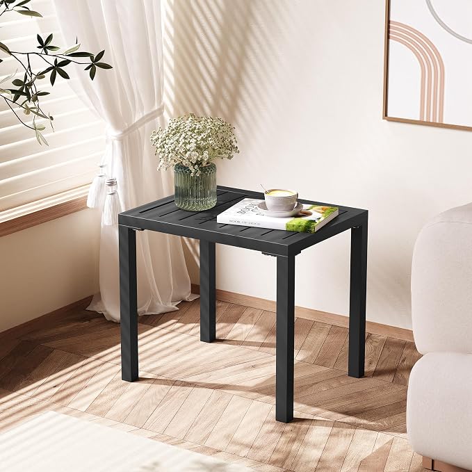 Crestlive Products Outdoor Side Table,Aluminum Rectangular Side/End Table, Small Patio Coffee Bistro Table for Outdoor Indoor (Black)