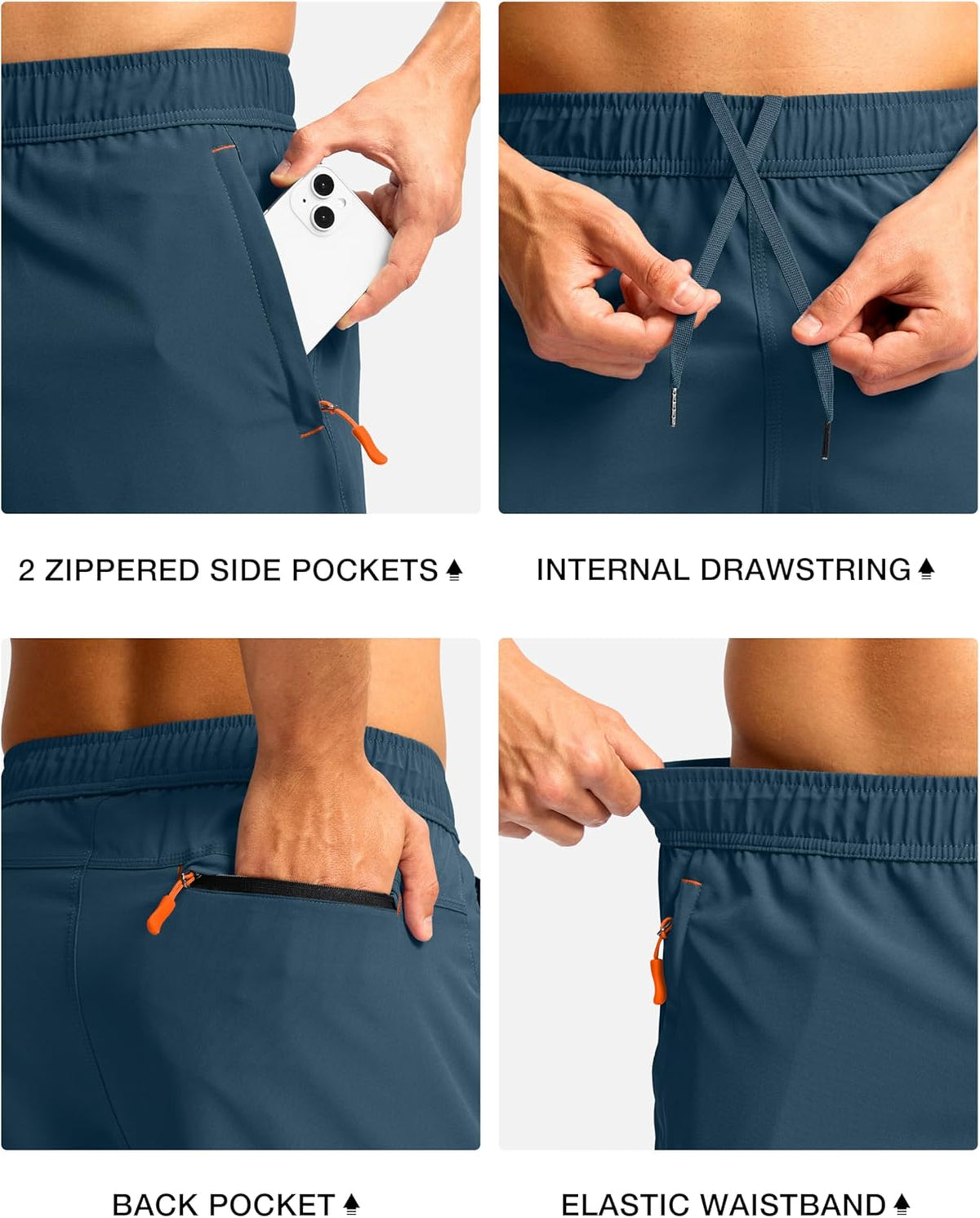Pudolla Men's Athletic Hiking Shorts - Lightweight Workout Shorts with 3 Zipper Pockets | Ideal for Outdoor Travel