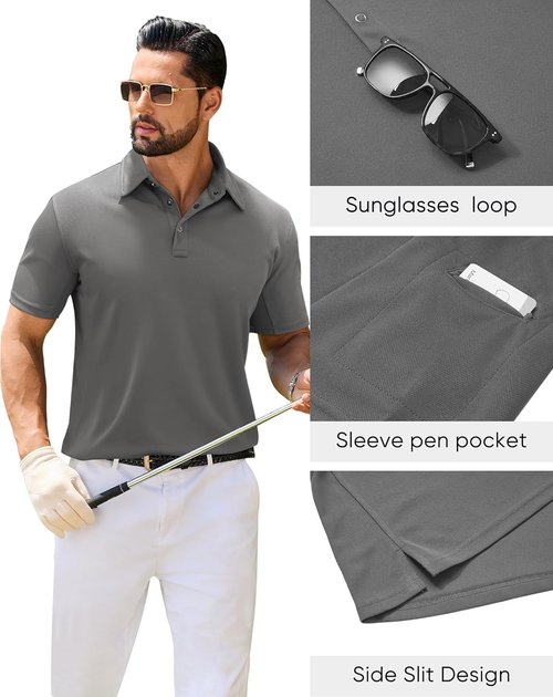 Alimens & Gentle Men's Tactical Polo Shirt - Short Sleeve Dry Fit Golf Top for Outdoor Sports