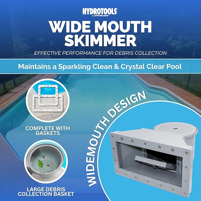 SWIMLINE HYDROTOOLS GREY Standard Wide Mouth Above Ground Pool Skimmer Kit | ABS Construction | Pool Skimmer | Wide Mouth | Snap-In & Removable Weir | Above Ground Pool Skimmer | Easy Basket Access
