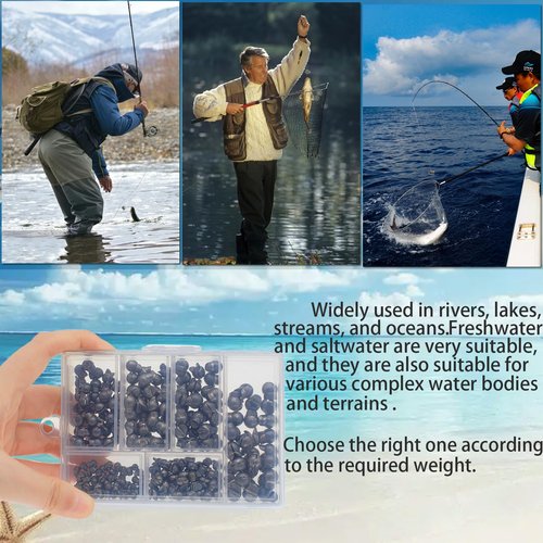 250Pcs Split Shot Fishing Weights Sinkers, Round Assortment Fishing Weight Clip on Sinker Weight Freshwater Saltwater Fishing Gift for Fishing Lovers