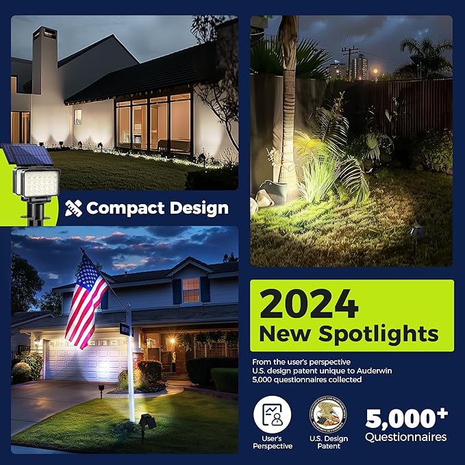 Solar Spot Lights Outdoor Waterproof for Flag, Tree, House, Garden, Yard, Landscape Spotlights for Accent Uplighting Halloween Christmas Decorations-8 Pack