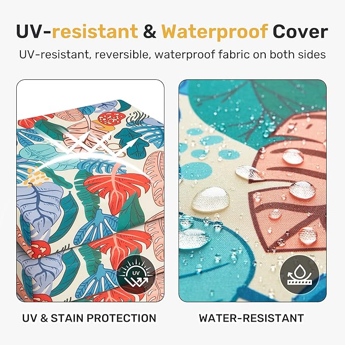UNIKOME Outdoor Chair Cushions Pack of 4, Water Resistant Patio Cushions with Ties, High Density Sponge Filling Square Corner Seat Cushions for Outdoor Furniture, 19"*19"*3", Palm Tropical