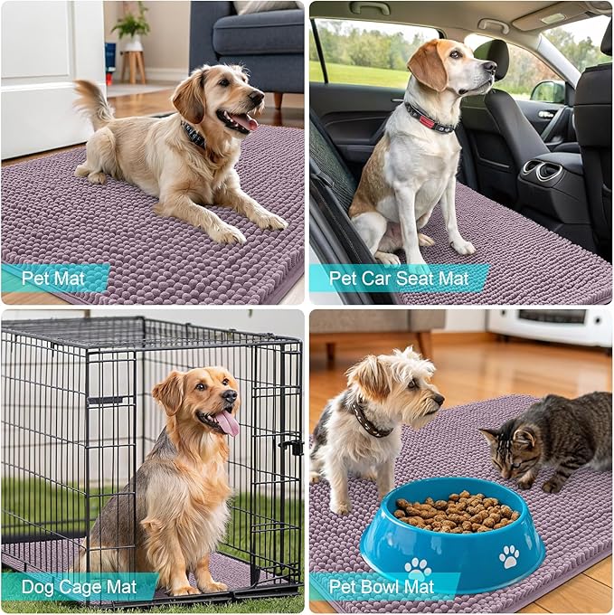 OLANLY Dog Door Mat for Muddy Paws 30x20, Absorbs Moisture and Dirt, Absorbent Non-Slip Washable Doormat, Quick Dry Chenille Mud Mat for Dogs, Entry Indoor Entryway Carpet for Inside Floor, Deep Plum
