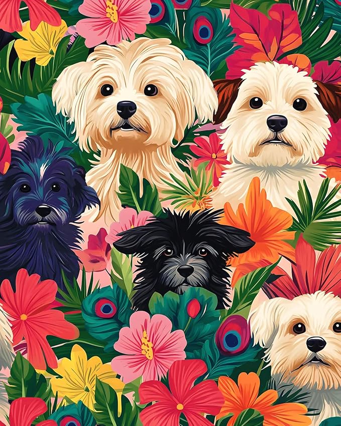 BOKEBEVE Colorful Wallpaper Peel and Stick Dogs Contact Paper Vibrant Bright