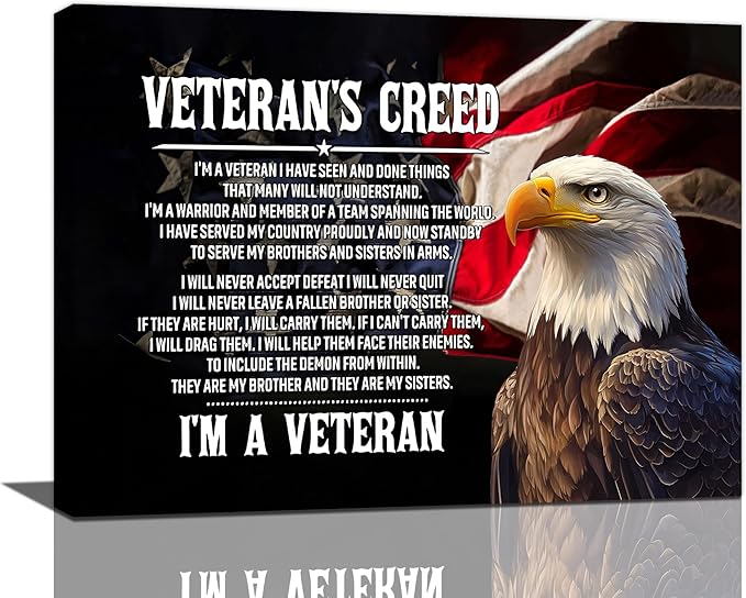 Veteran Wall Art Patriotic Pictures Wall Decor Military Canvas Prints Veterans Day Decorations Painting Framed Bald Eagle Artwork Office Home Man Cave Decor For Bathroom Bedroom Living Room 16"x12"