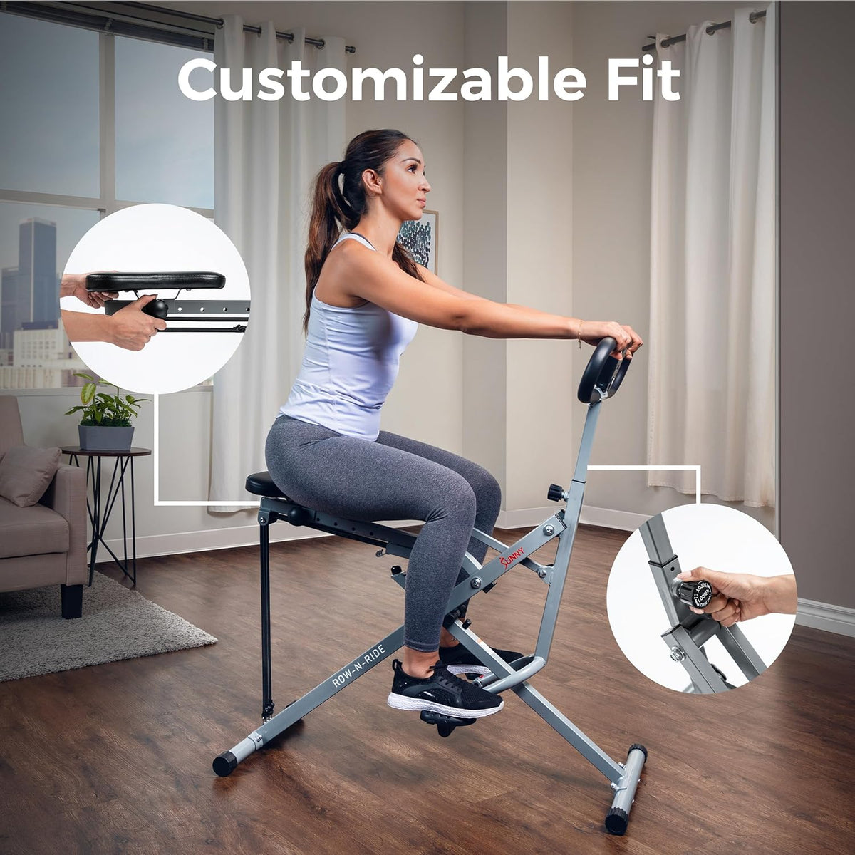 Sunny Health & Fitness Smart Row-N-Ride | Foldable Glute & Leg Trainer with SunnyFit App Connection