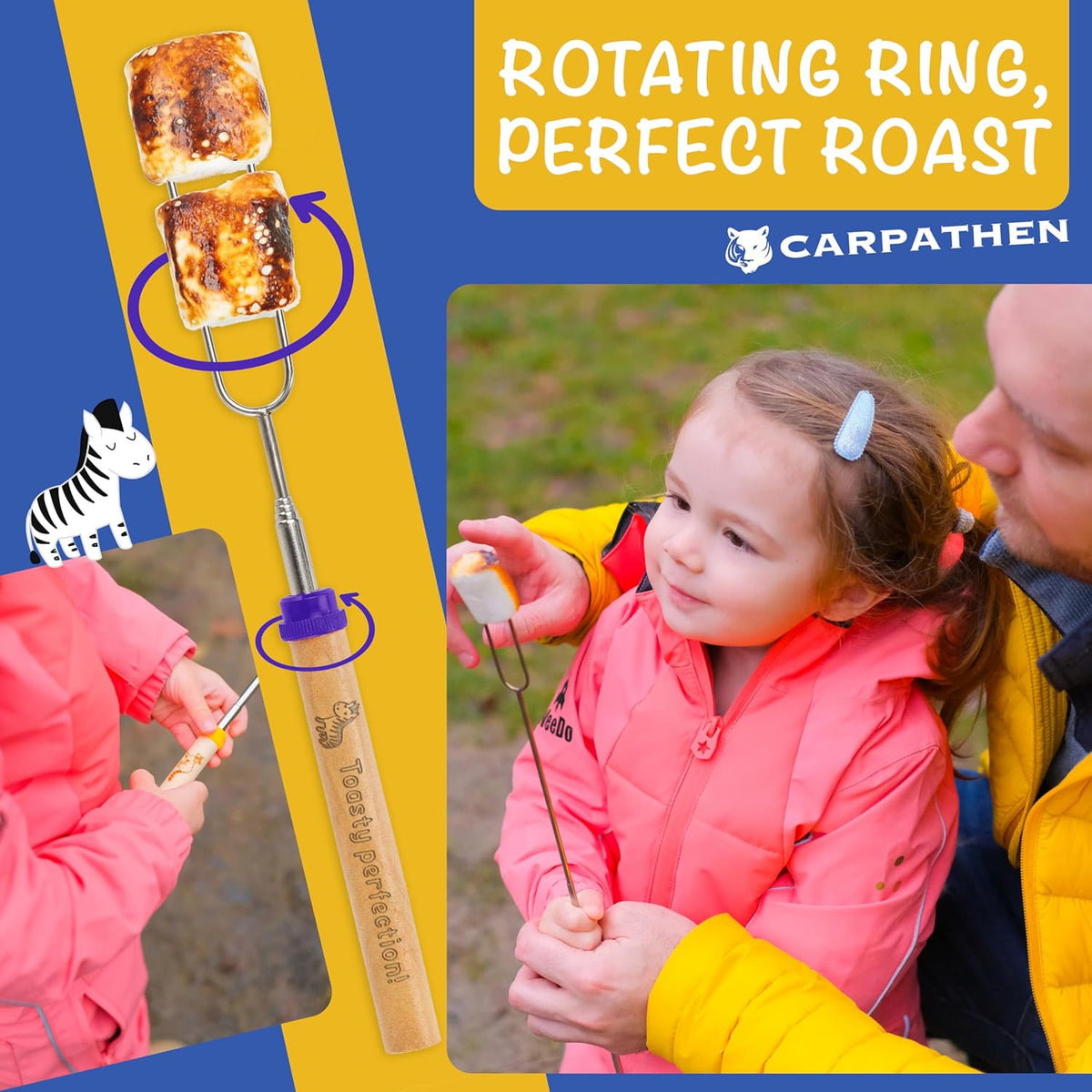 Premium Telescoping Marshmallow Roasting Sticks - Set of 6 Extra Long Smores Sticks for Campfire & Fire Pit