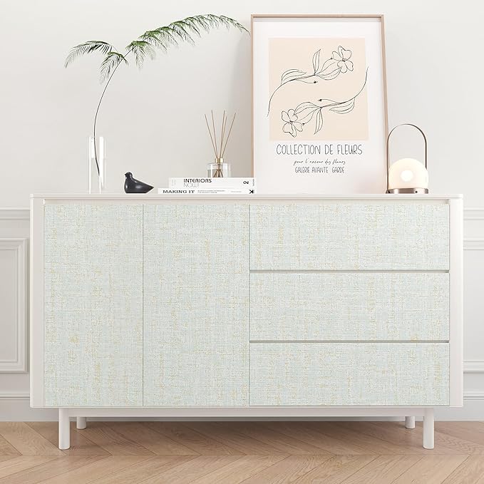VEELIKE Pale Green Gold Grasscloth Wallpaper Textured Faux Grasscloth Peel and