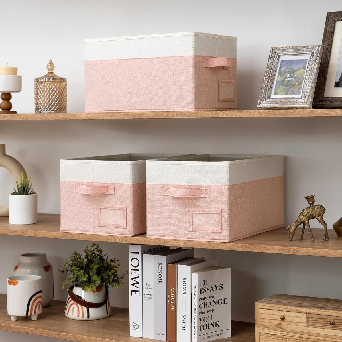 GRANNY SAYS Storage Baskets for Organizing, Fabric Storage Bins for Shelves, Closet Storage Boxs, Clothing Storage and Organization, Decorative Storage Bins, Pink&Ivory, Large, 3-Pack