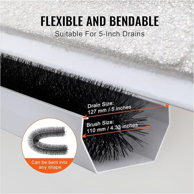Gutter Brush 30ft, 4.33in Gutter Cleaning Tools, Gutter Guard for 5 Inch Gutters, Leaf & Debris Blocker, DIY Installation, 10 Pack