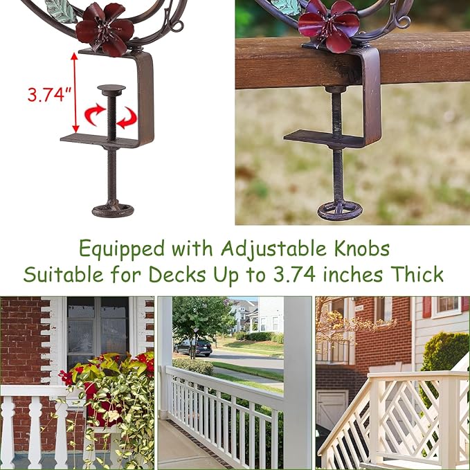 Bird Bath for Deck Railing, 2 in 1 Deck Mounted Balcony Bird Feeder and Bath for Outside with Heavy Duty Clamp, Outdoor Metal Birdbaths for Garden Yard Decor
