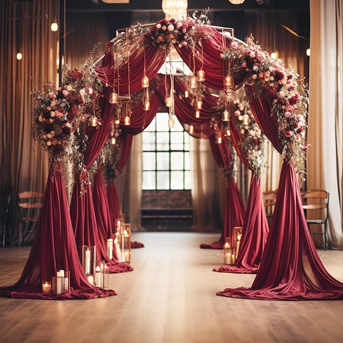 Wokceer Burgundy Wedding Arch Draping Fabric Backdrop 4 Panels 28.7" X 20FT Sheer Drapes Fabric for Wedding Arbor Ceremony Party