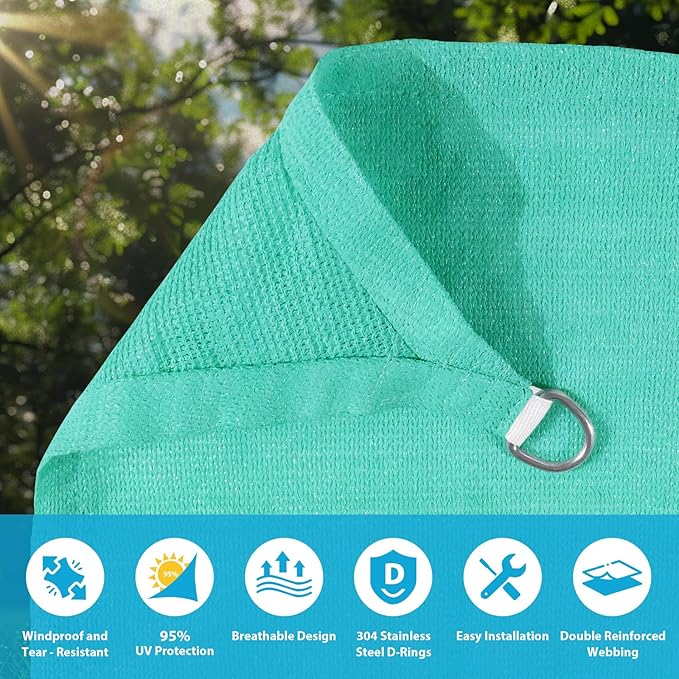 Amagenix Sun Shade Sail 16'X18' Curved Edge Outdoor Shade Canopy Turquoise Breathable 95% UV Block Shade Cloth for Patio Garden Backyard (We Make Custom Size)