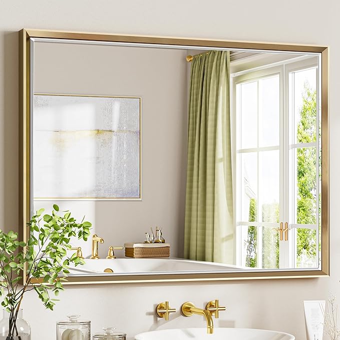 40 x 30 Gold Bathroom Mirror, Brushed Gold Beveled Bathroom Mirror,