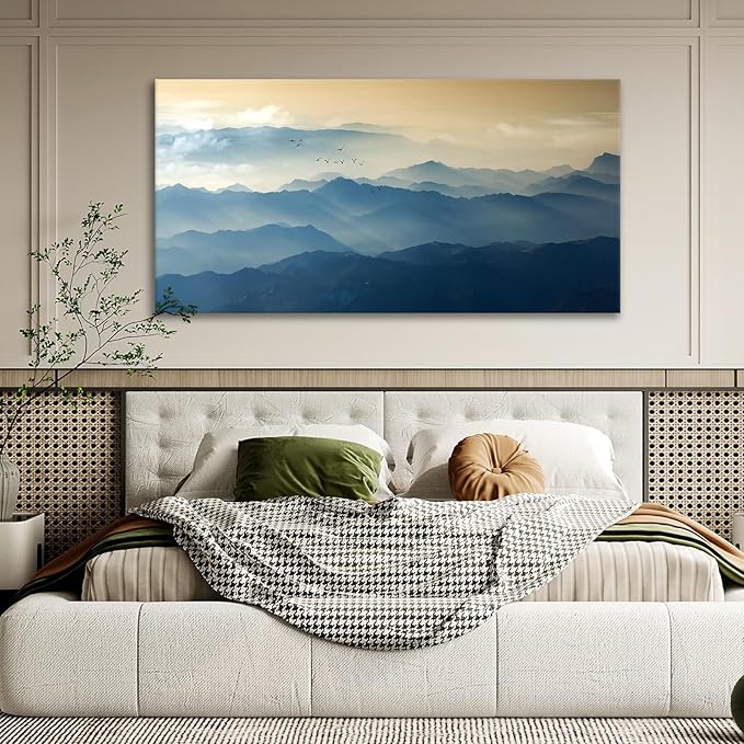 JLXART Wall Art Foggy Mountain with Bird Landscape Large Canvas Prints Wall Decor Living Room Bedroom Natural Scenery Office Decor Pictures 30"X58"