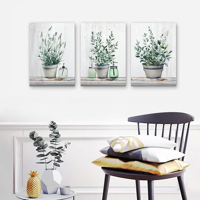 MHARTK66 Large Wall Decor For Bedroom Canvas Wall Art Paintings For Kitchen Dining Room Wall Decoration For Living Room Office Decor Green Leaf Vase Wall Pictures Artwork For Home Walls 20x28in