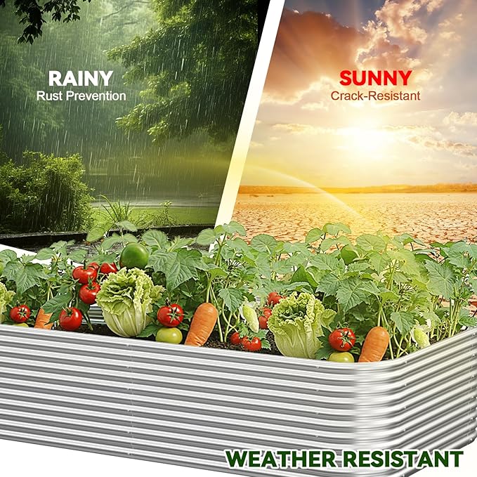 4 Pack Tall 8x4FT Corrugated Galvanized Steel Raised Garden Bed Outdoor, Metal Above Ground Garden Bed for Vegetables and Flowers, Raised Beds for Gardening