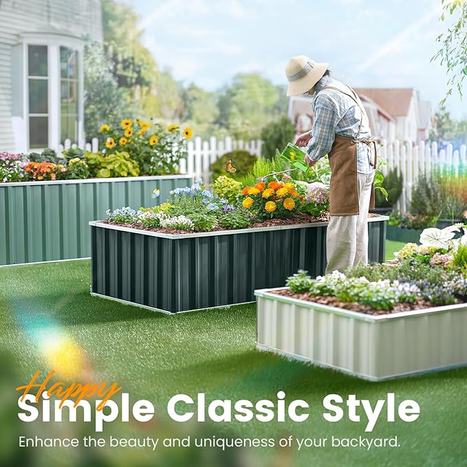 KING BIRD Raised Garden Bed 101" x 36" x 12" 4 Installation Methods for DIY Galvanized Steel Metal Planter Kit Box with 2 Pairs of Gloves (Dark Grey)