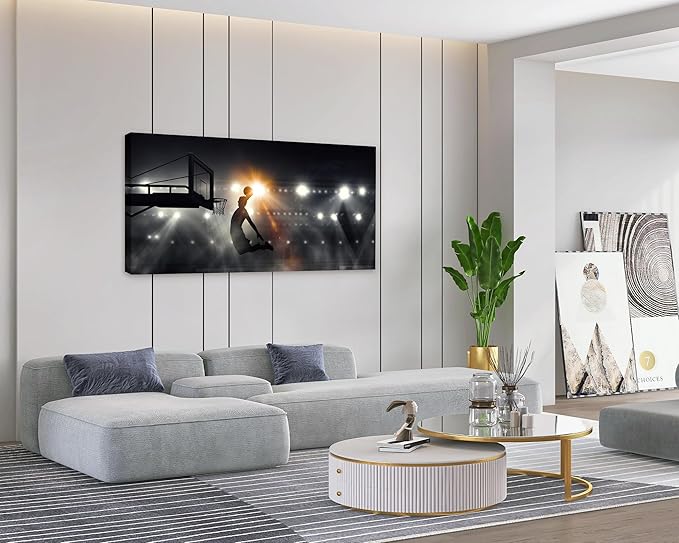 Muolunna BK06662 Basketball Sports Canvas Wall Art Picture 1 Panel Sports Painting Art Prints For Living Room Boys Room Office Wall Decor Artwork