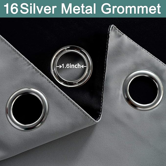 Yakamok 100% Blackout Thermal Insulated Grommet Curtains, Noise Reducing