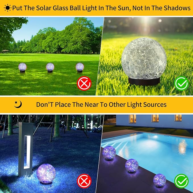 JKIMK Solar Globe Lights Outdoor Waterproof-Solar Balls for Garden-Cracked Glass Ball Lights Outdoor-Solar Orbs for Outside-Decorations for Patio and Yard Lawn Backyard Decor