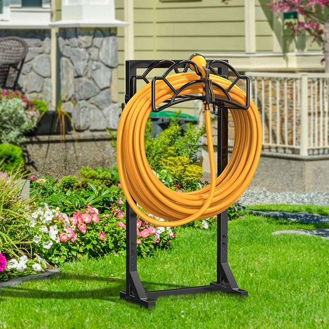 Garden Hose Holder Reel, Upgraded Metal Hose Reels Holds 150ft Hose, Heavy Duty Freestanding Water Hose Holders, Detachable Hose Storage Hanger for Outside - Fan-Shaped