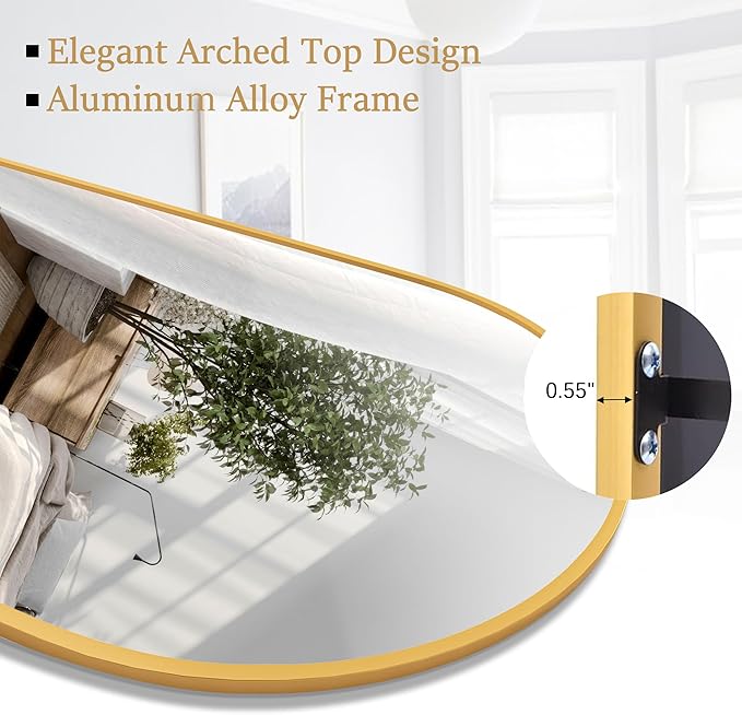 Rowjut Large 71"x30" Arched Full Length Mirror, Living Room, Wall Mounted &