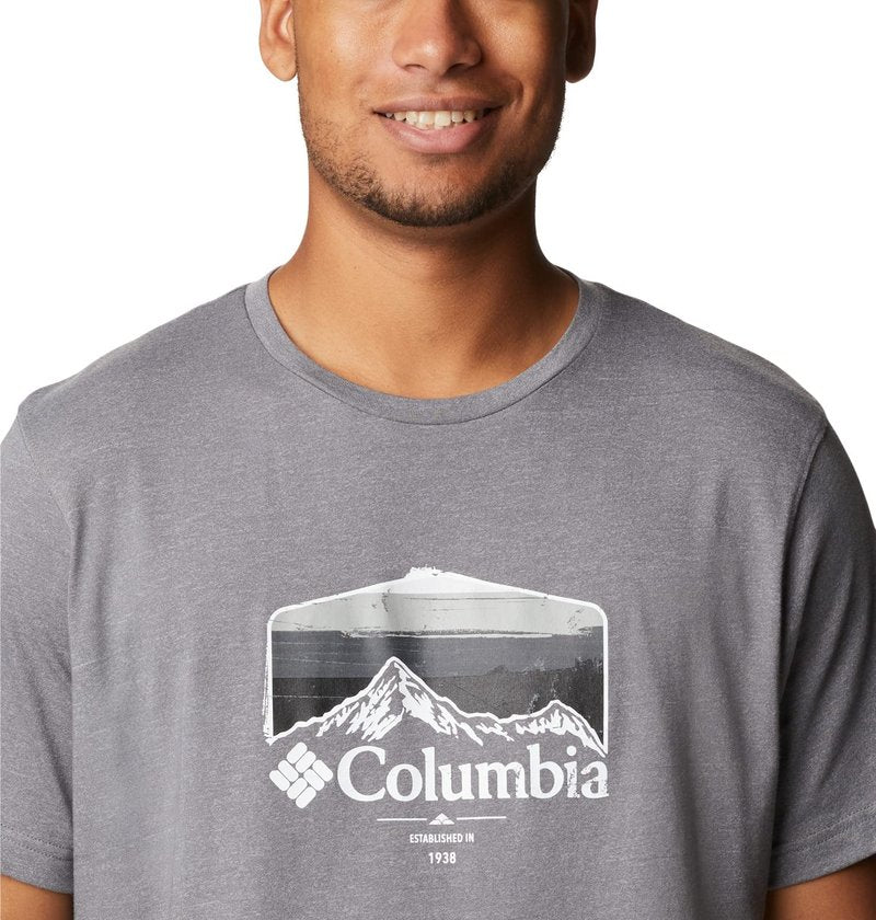 Columbia Men's Thistletown Hills Graphic Short Sleeve, City Grey Heather/Hikers Graphic, 6X Big