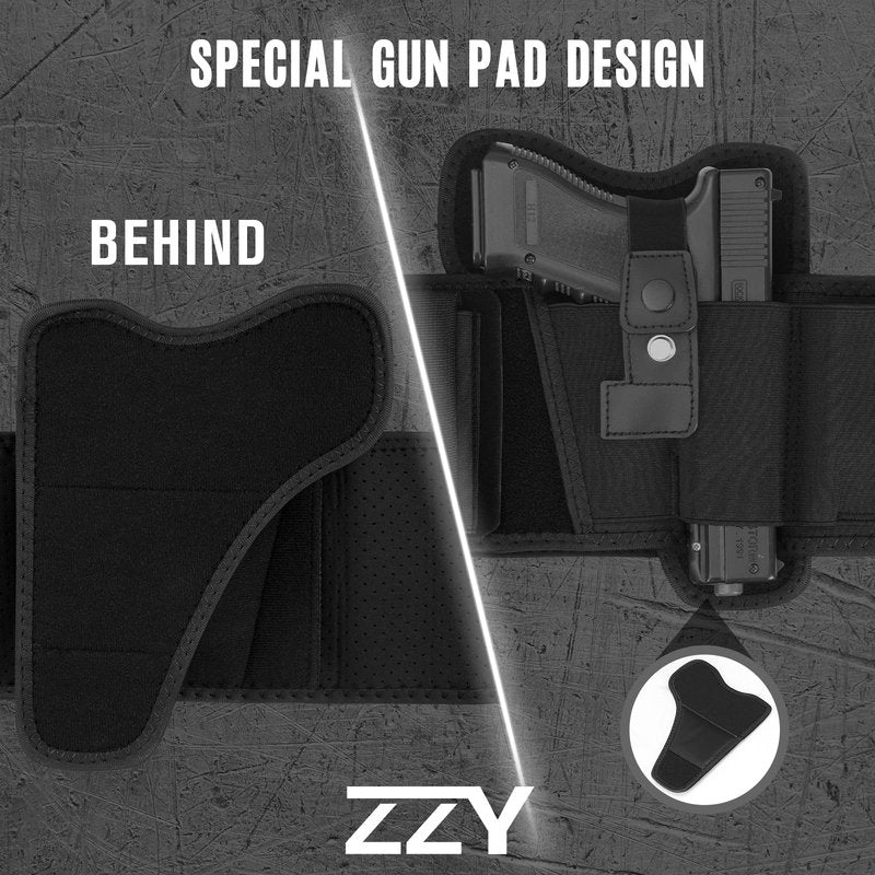 ZZY Belly Band Holster, Belly Band Holster Men and Women, Belly Holster for Concealed Carry Waist Holster for Pistols Fits Glock 19, 17, 26, 43, Sig P365, Taurus, Ruger, S&W M&P Shield 9MM
